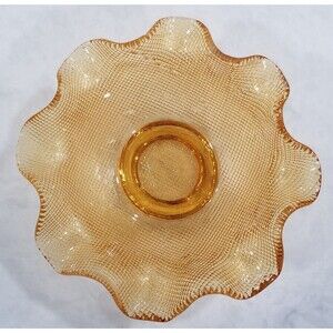 Vintage Colony Glass amber ruffled-edge waffle dessert bowl in amber READ
